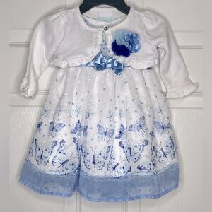 Nate & Annee by Nannette dress with shrug - white/blue - Size 3/6 Month